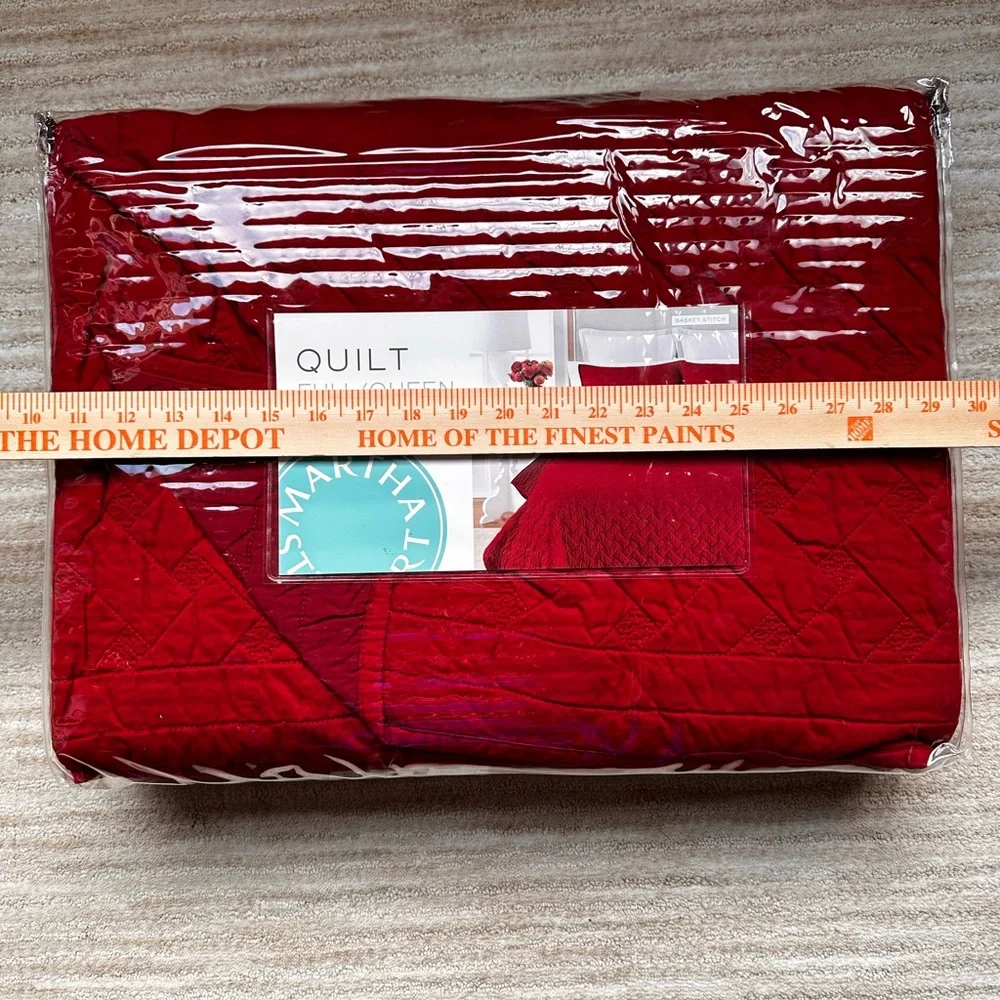 Macy’s Martha Stewart Collection Basket Stitch Quilt Reversible Red Full | Queen